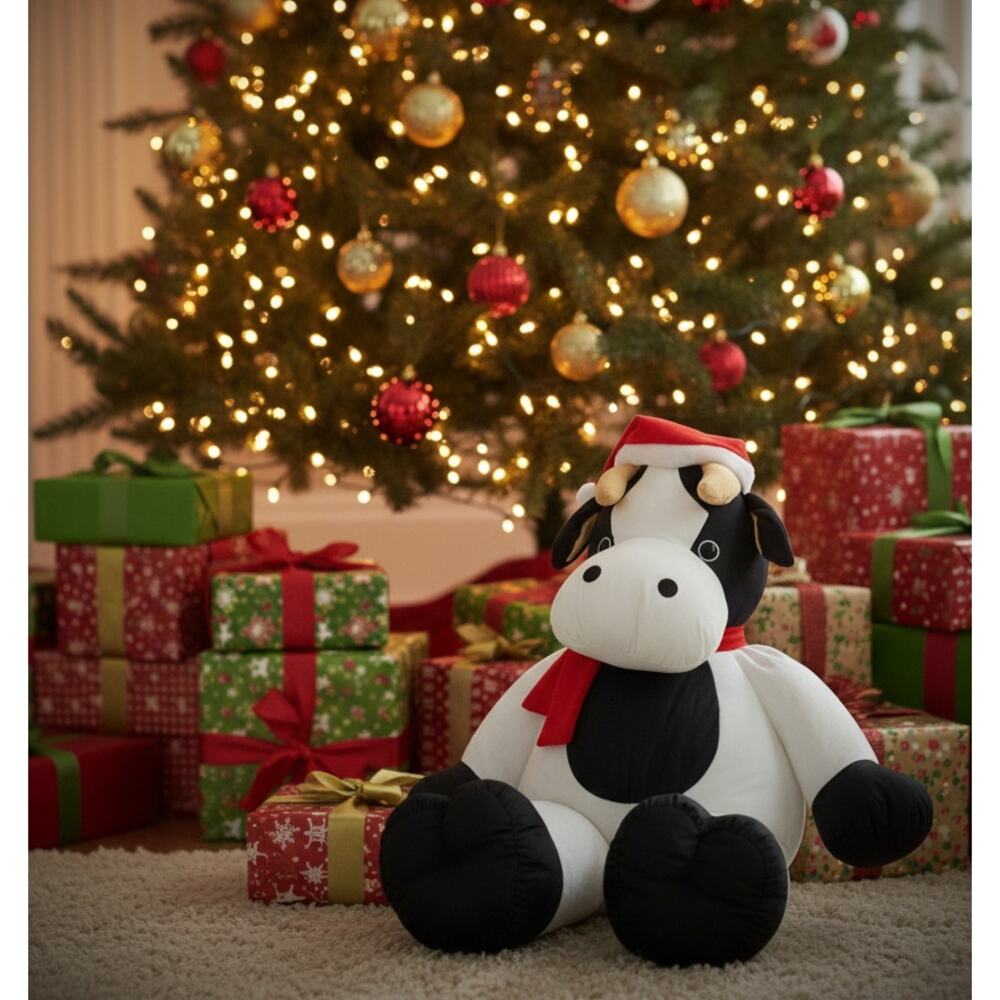 Vintage 90s Carlton Cards Heartwarmers Holiday Christmas Cow Plush • Giant 23” - Picture 2 of 11